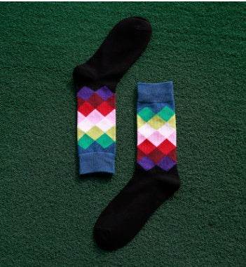 Colored diamond men's socks men's cotton socks long socks - Mubimart