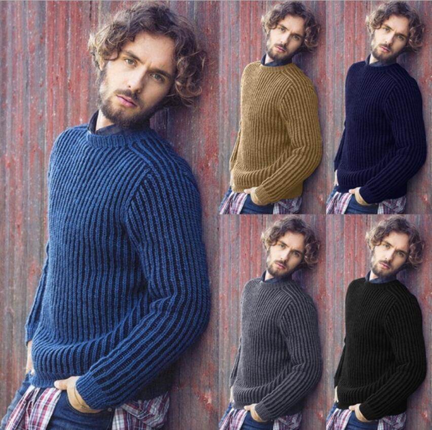Knitted sweater pullover round neck sweater - Mubimart