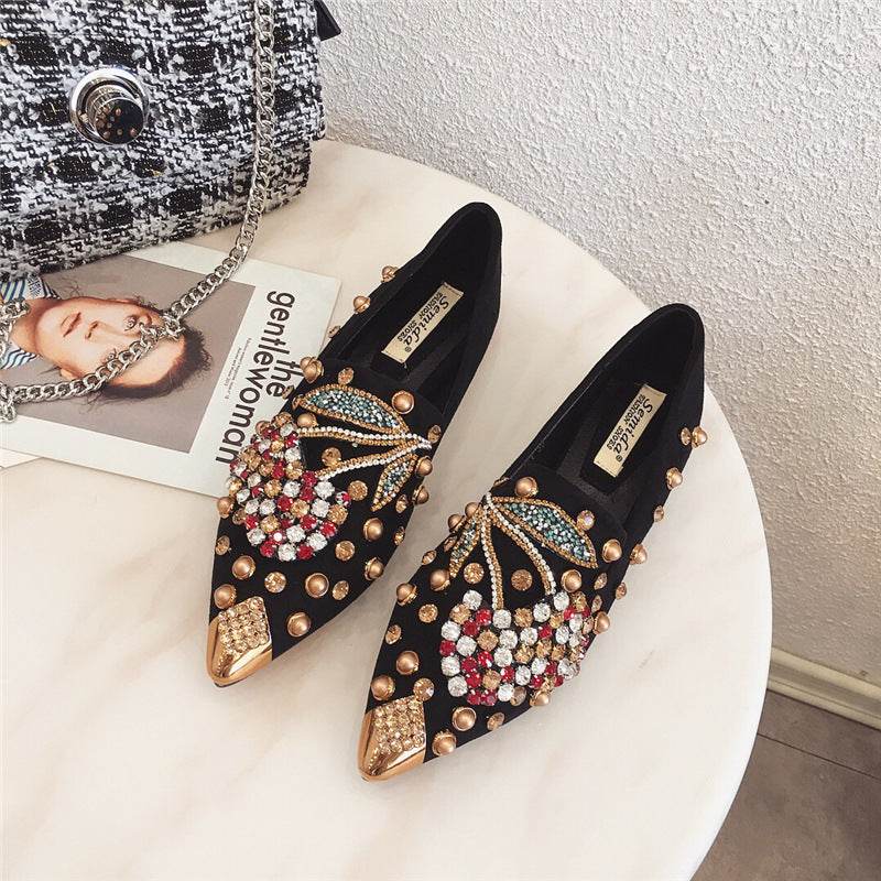 Pointed toe net red flat shoes - Mubimart