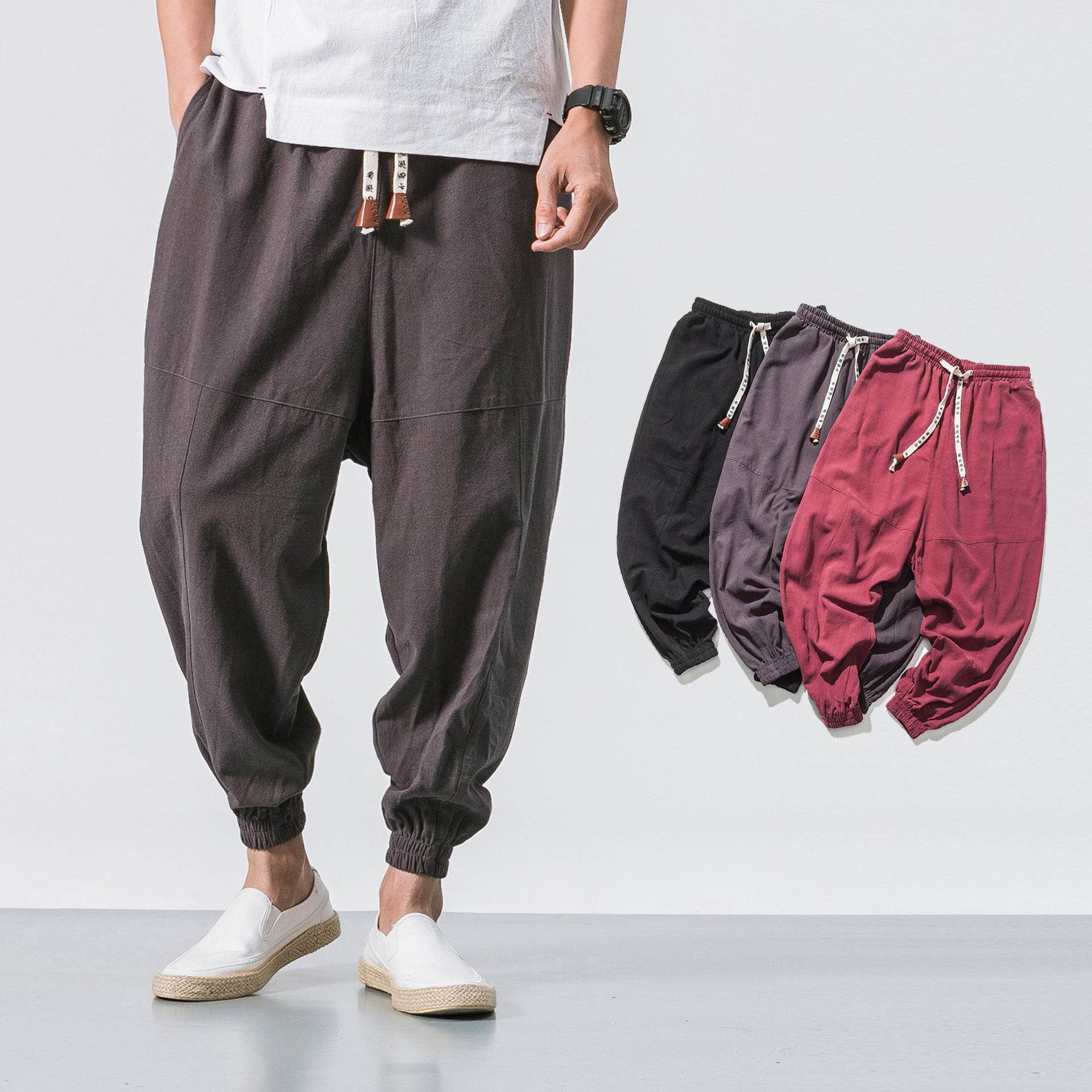Mens Hip Hop Streetwear Gym Joggers Pants Drawstring Elastic Pockets Tapered Sweatpants - Mubimart
