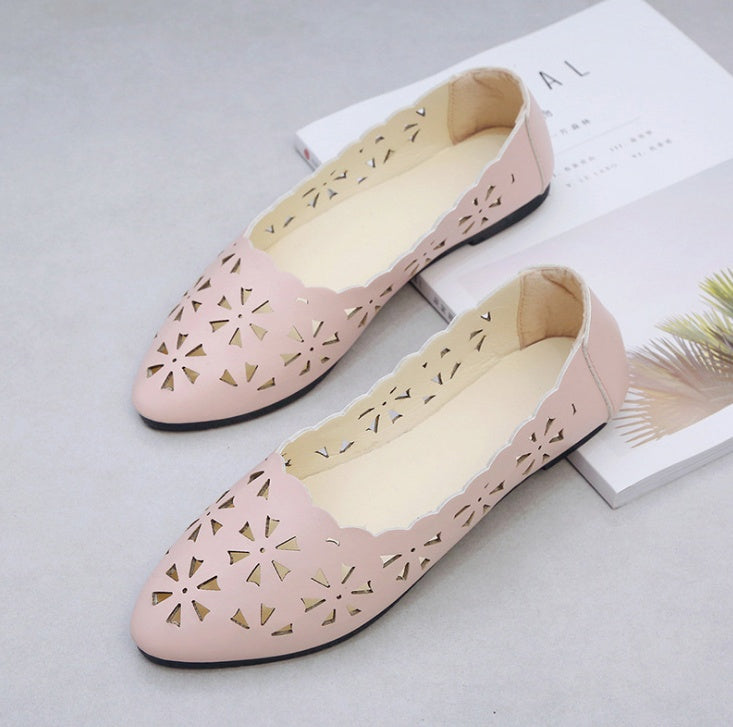 New Arrival Women Flats Shoes Flat Flat Heel Hollow Out Flower Shape Nude Shoes Pointed Toe Shoes zapatos mujer