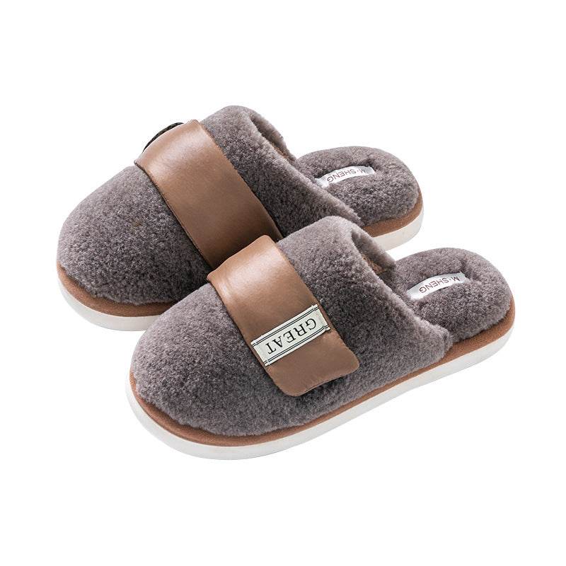 Hook Furry Slippers For Women Autumn And Winter Indoor Home Slipper Plus Velvet Warm Couple Bedroom Cotton Shoes - Mubimart