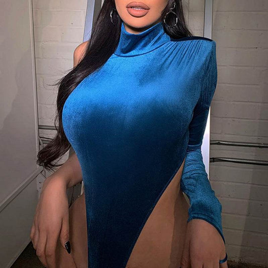 Turtleneck Velvet Bodysuit - Mubimart