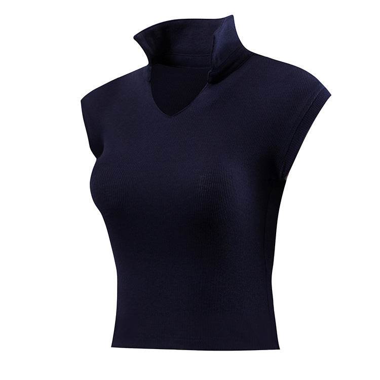 Women Solid Deep V-neck Crop Tops Push Up Fitness Arm Workout Vest - Mubimart