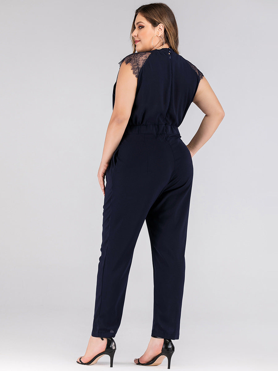 Plus size women's lace jumpsuit trousers - Mubimart -  