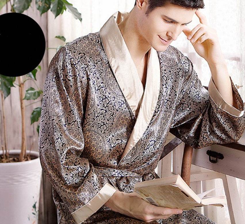 Men's silk nightgown summer - Mubimart