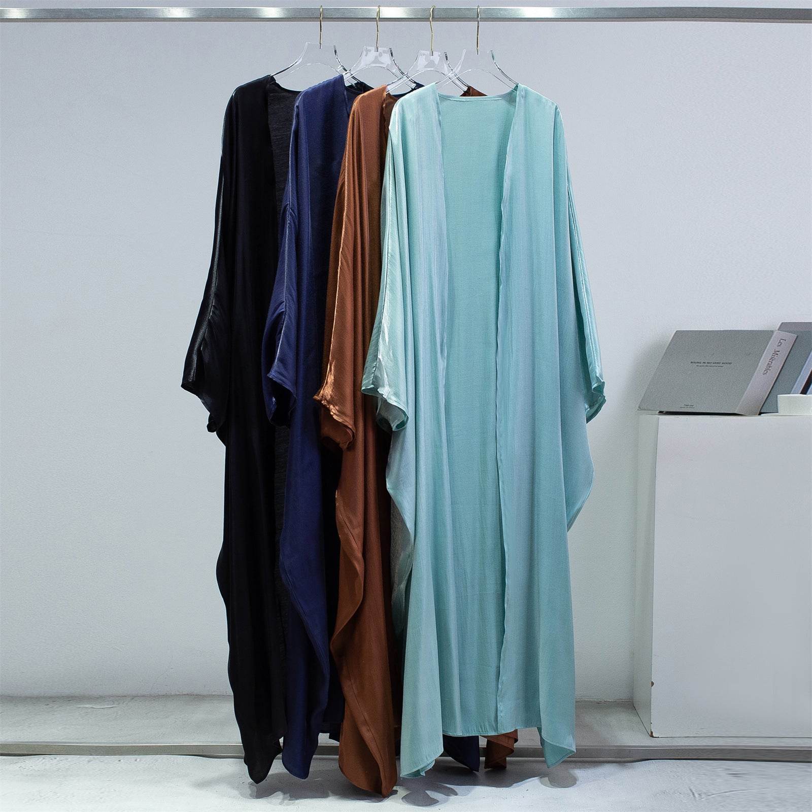 Fashion Casual Bright Silk Cardigan Plus Size Robe Batwing Sleeve - Mubimart