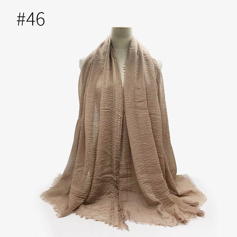 Bubble plain Scarf / cotton scarf fringes women soft solid hijab popular muffler shawls big Pashmina wrap hijab - Mubimart