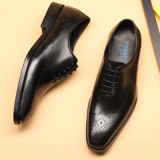 Brock Carved Men's Shoes Business Dress Leather Pointed Shoes - Mubimart