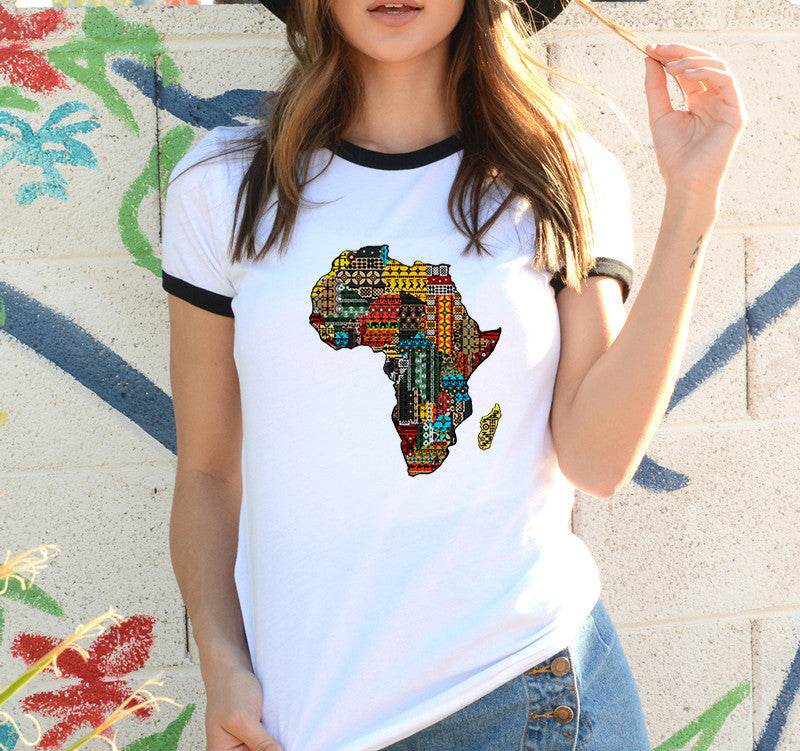 Africa Map Graphic T Shirt for Women ，Printed T-shirt - Mubimart