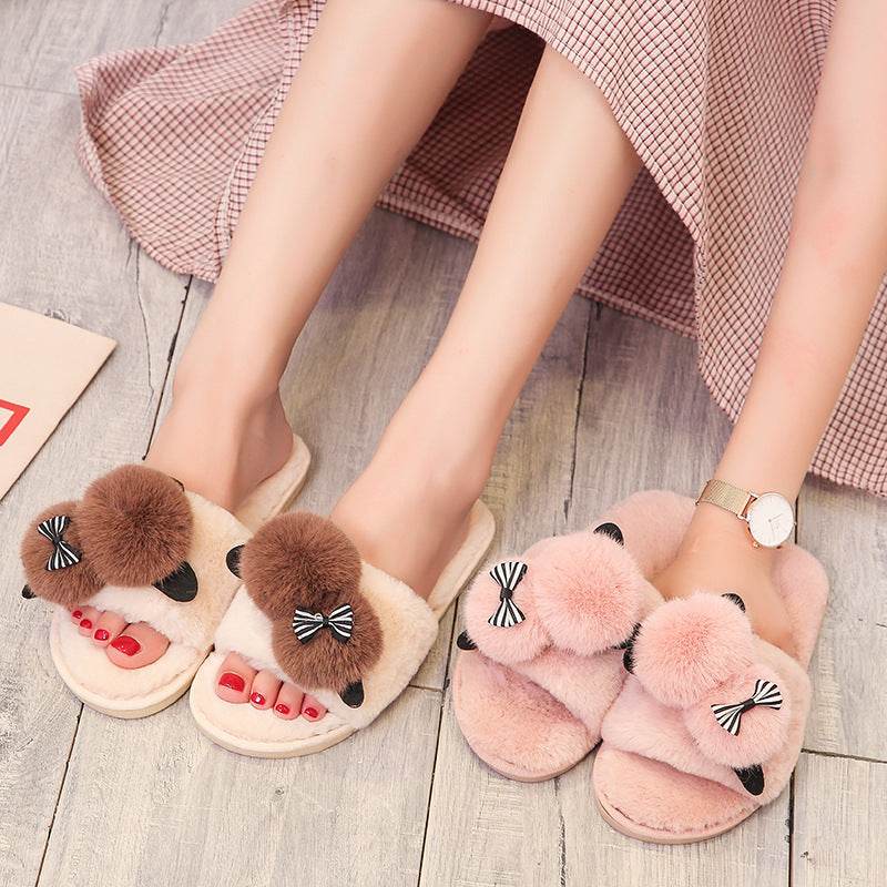 Flip Flops Cartoon Plush Slippers Home Cotton Slippers Women - Mubimart