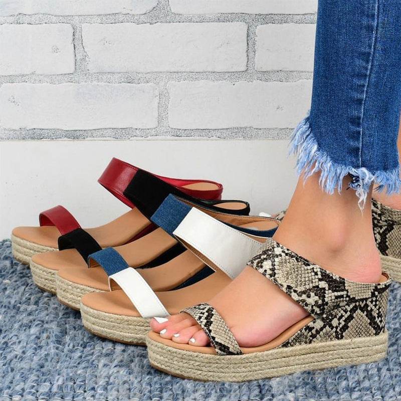 Fashionable Artificial PU Wedge Heel Women Sandals - Mubimart