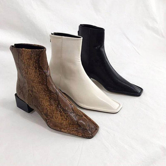 Women's back zipper square toe short boots - Mubimart