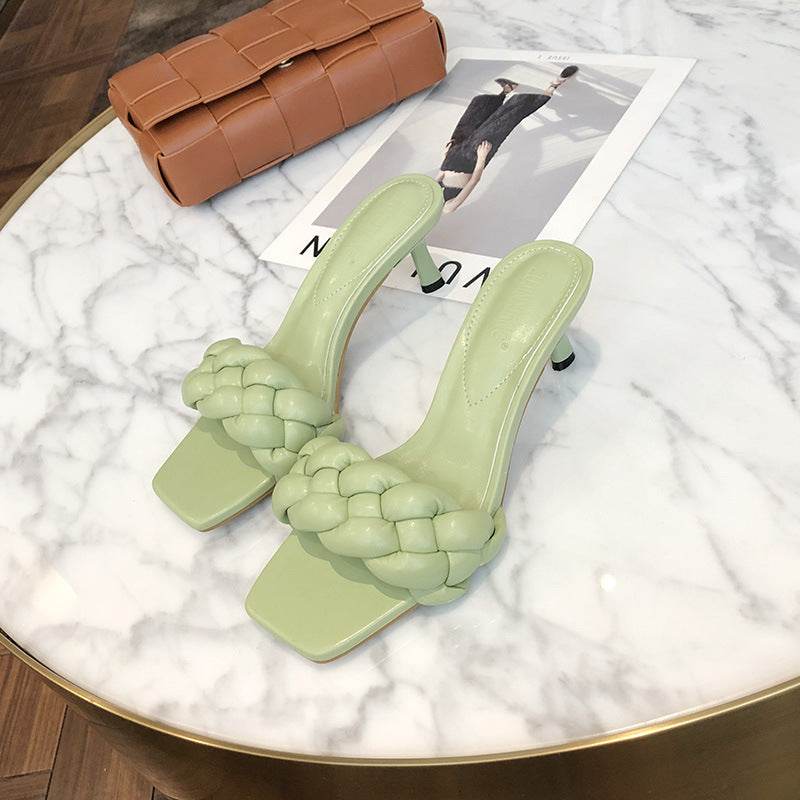 Temperament stiletto woven mules - Mubimart
