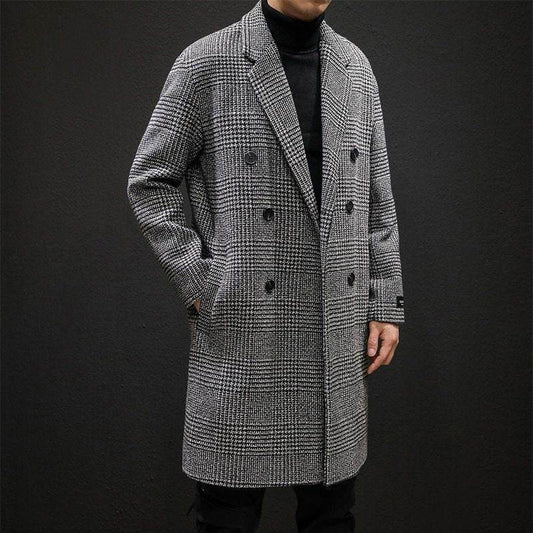 Plaid coat slim slim long trench coat - Mubimart