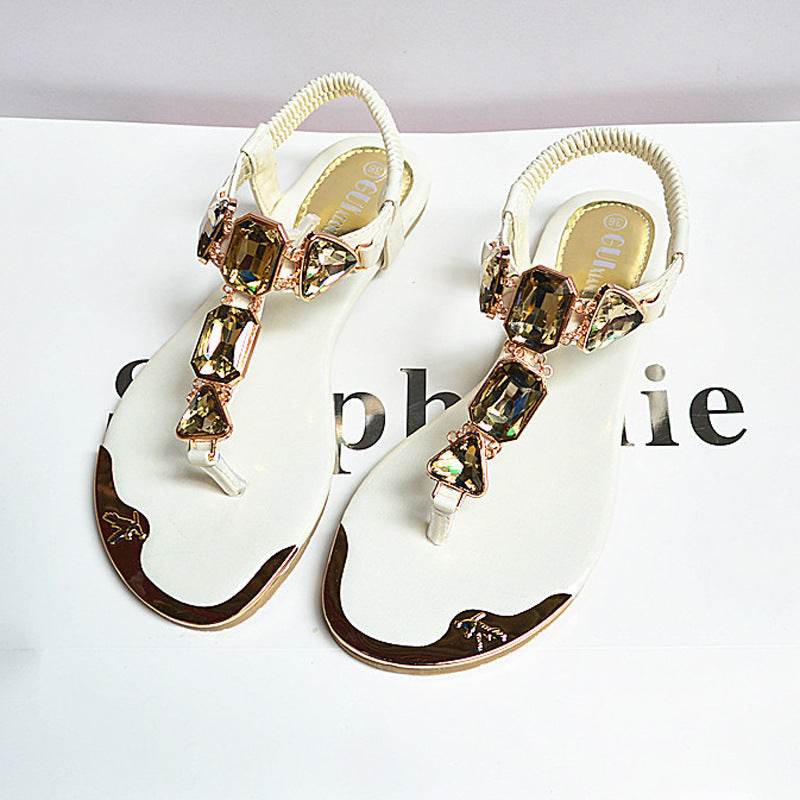 Sandals Women New Summer Sandals Women Shoes Casual Elastic Band Crytal Flat Sandals Light Wearproof Nonslip Women Sandals - Mubimart