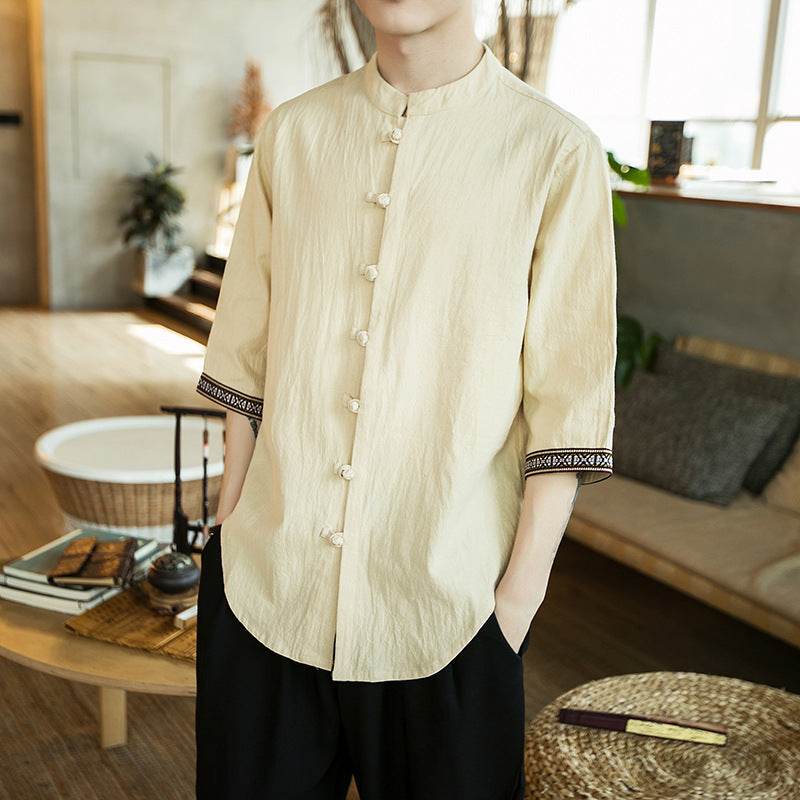 Contrast linen casual shirt - Mubimart