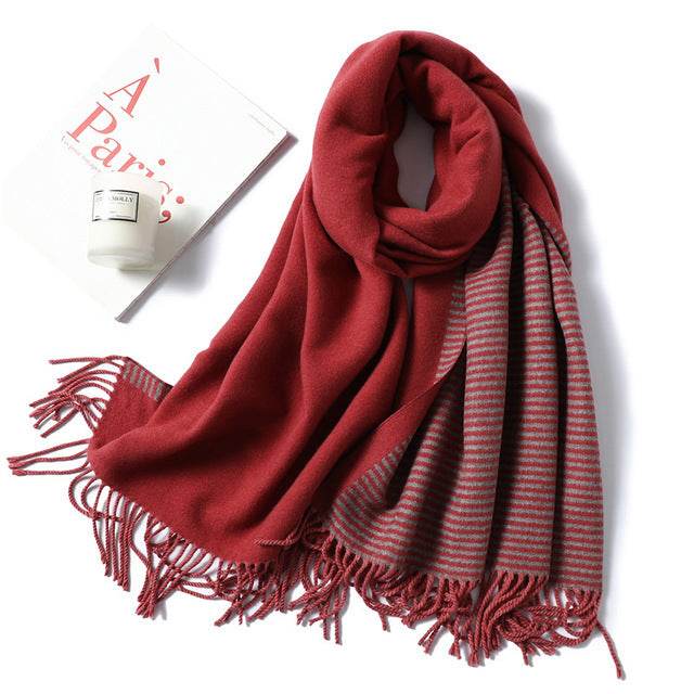 New Winter Scarf For Women Fashion Striped Cashmere Shawls - Mubimart