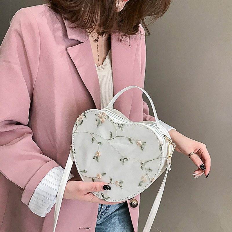 Lace peach heart lock women bag shoulder bag - Mubimart