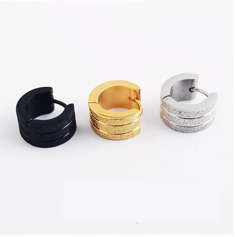 Stainless steel cutting line gold wide version earrings wholesale sandblasting sandblasting earrings titanium steel men and women earrings - Mubimart
