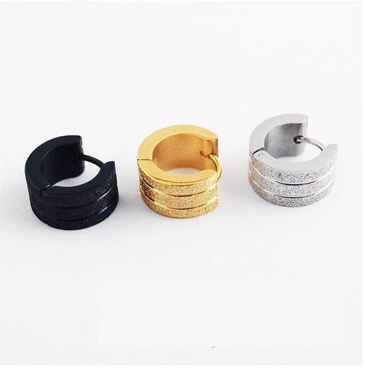 Stainless steel cutting line gold wide version earrings wholesale sandblasting sandblasting earrings titanium steel men and women earrings - Mubimart