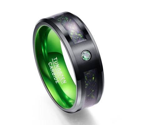 Matte Green Zircon Men Ring Tungsten Carbide Wedding Ring - Mubimart