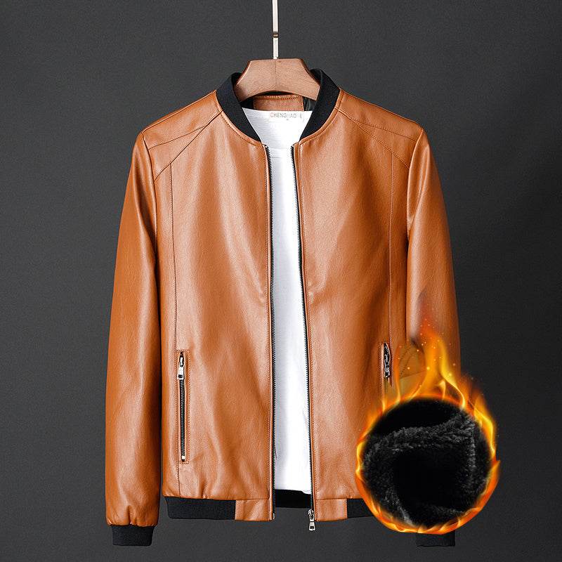 Leather jacket slim men's leather jacket - Mubimart