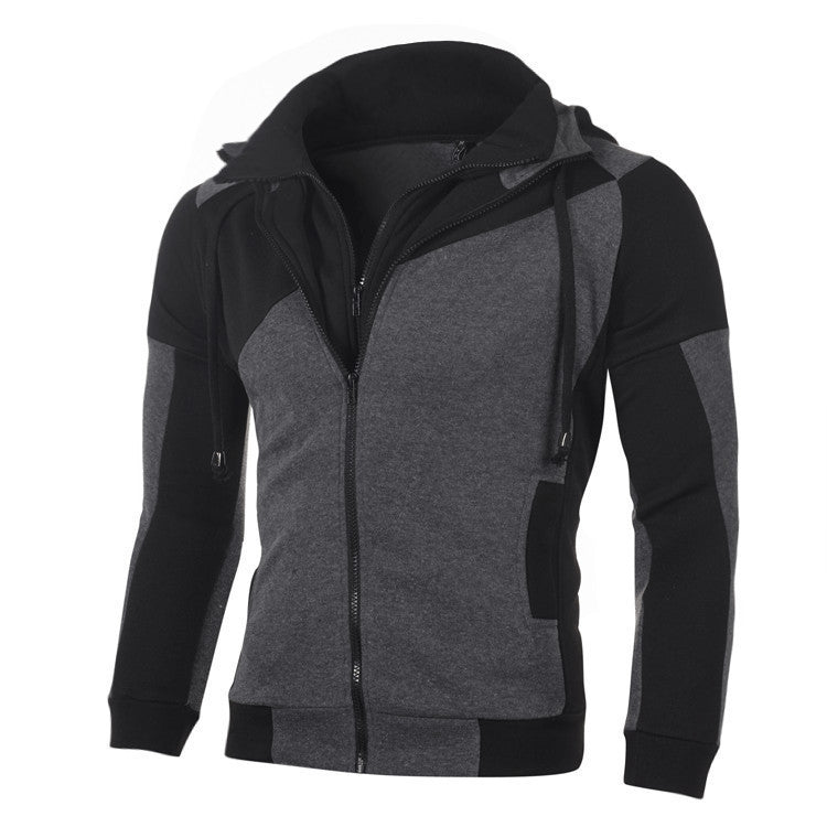 New Double Zipper Hoodie Men's Hoodie Stitched Zipper Jacket