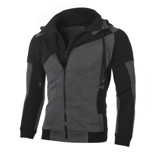 New Double Zipper Hoodie Men's Hoodie Stitched Zipper Jacket - Mubimart