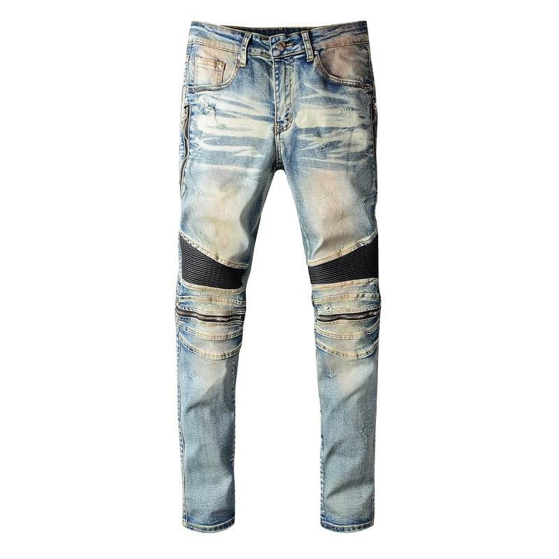 Slim-fit jeans with knee stitching - Mubimart