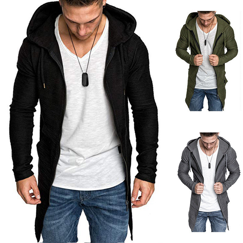 Mid-length men's hoodie with zipper