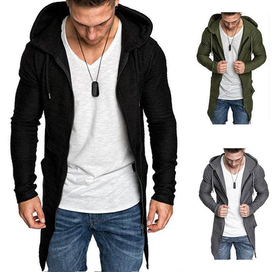 Mid-length men's hoodie with zipper - Mubimart