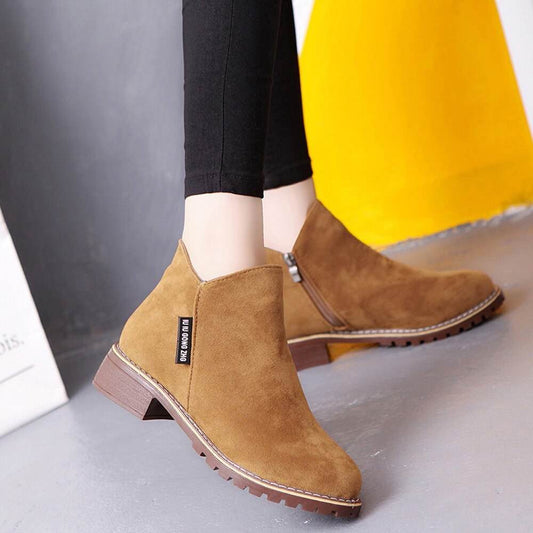 Frosted Martin Boots Low Heel Booties - Mubimart