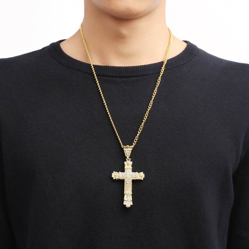 Iced Out Mens Cross Necklace - Mubimart
