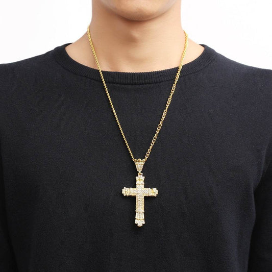 Iced Out Mens Cross Necklace - Mubimart