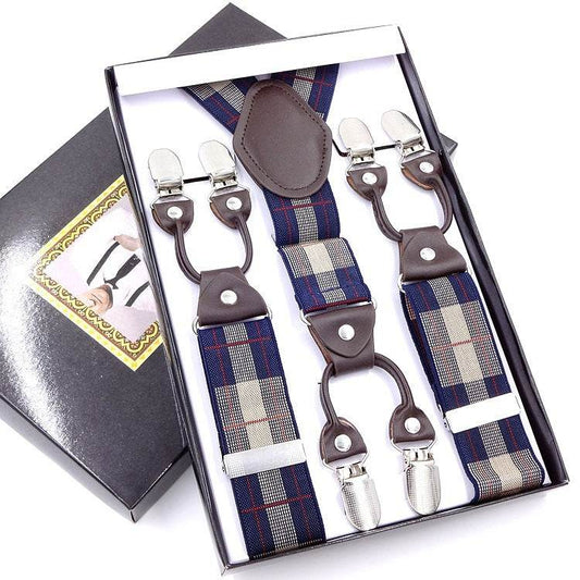 Men's Six Clip Suspenders Jacquard Suspenders - Mubimart