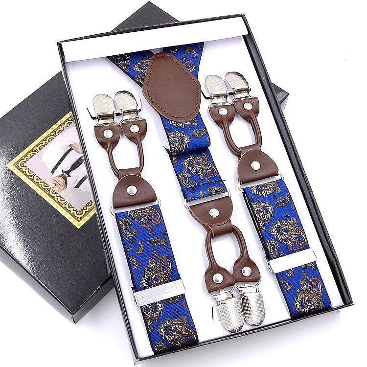 Men's Six Clip Suspenders Jacquard Suspenders - Mubimart