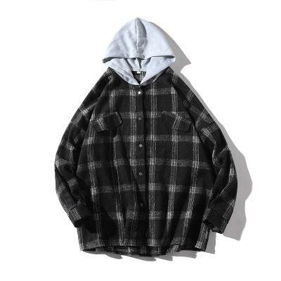 Couple plaid shirt hooded jacket - Mubimart