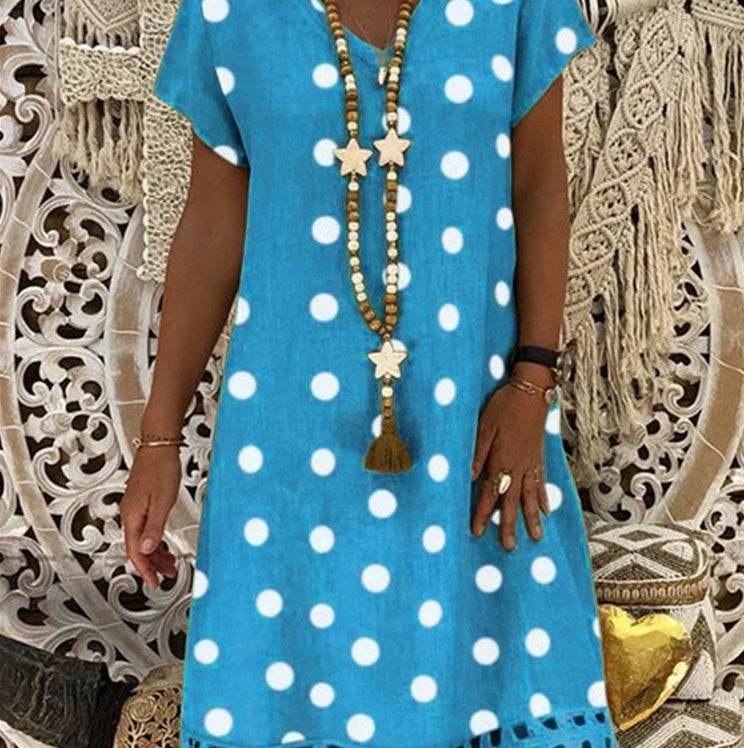 V-neck print midi dress - Mubimart