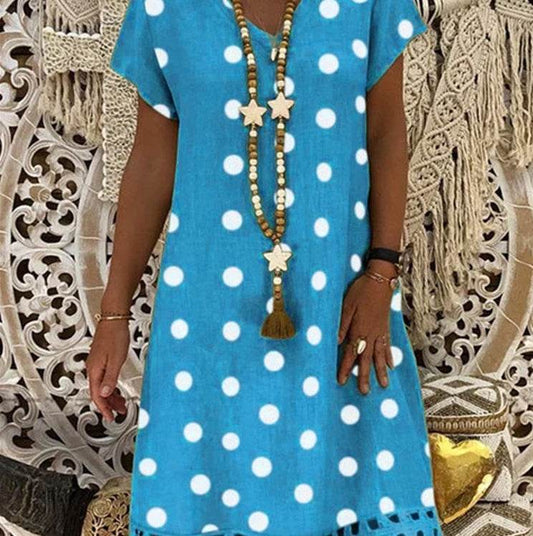 V-neck print midi dress - Mubimart