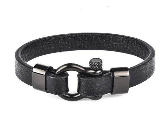 Titanium steel leather bracelet men - Mubimart