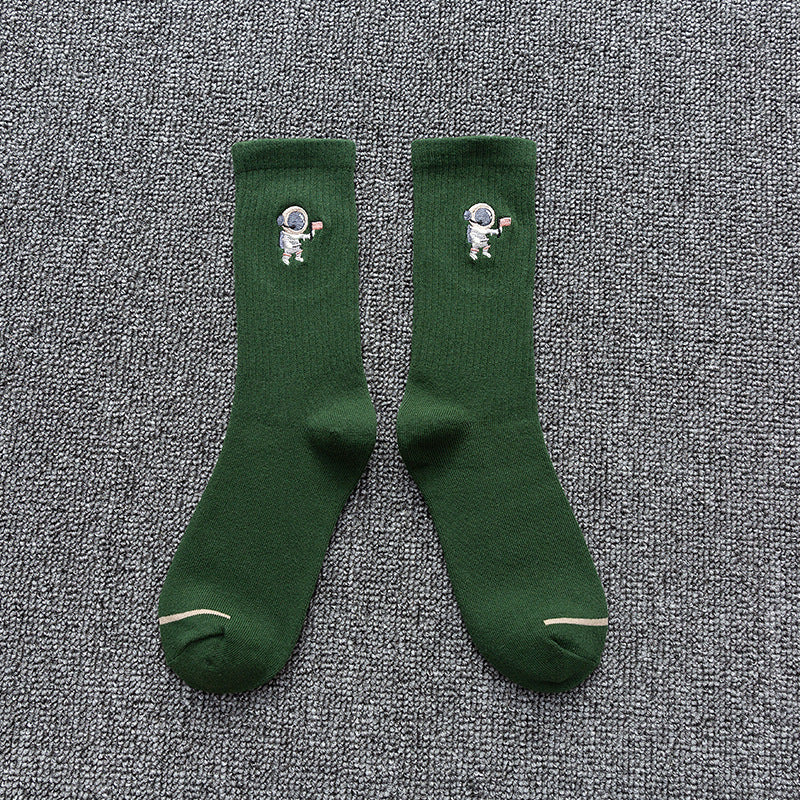 Embroidered cotton socks astronaut all-match socks sports socks - Mubimart -  