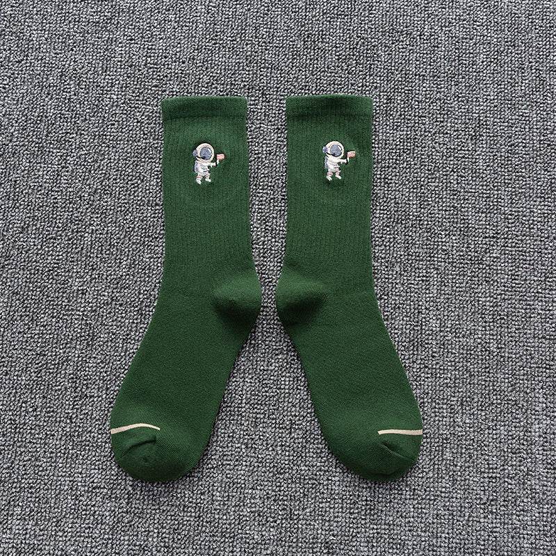 Embroidered cotton socks astronaut all-match socks sports socks - Mubimart