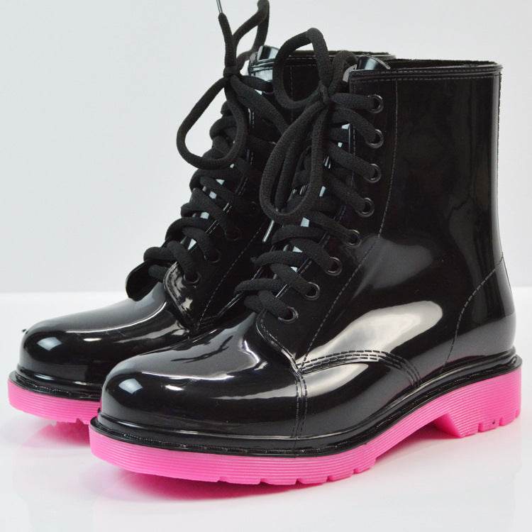 Ladies flat rain boots Martin rain boots water shoes - Mubimart