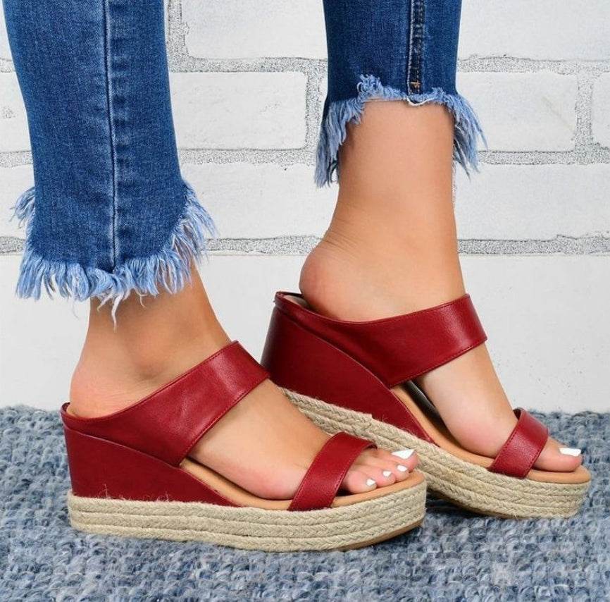 Fashionable Artificial PU Wedge Heel Women Sandals - Mubimart