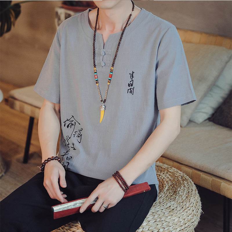 Linen embroidered T-shirt - Mubimart