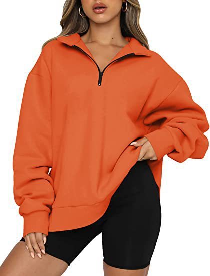 Women Sweatshirts Zip Turndown Collar Loose Casual Tops Clothes - Mubimart -  