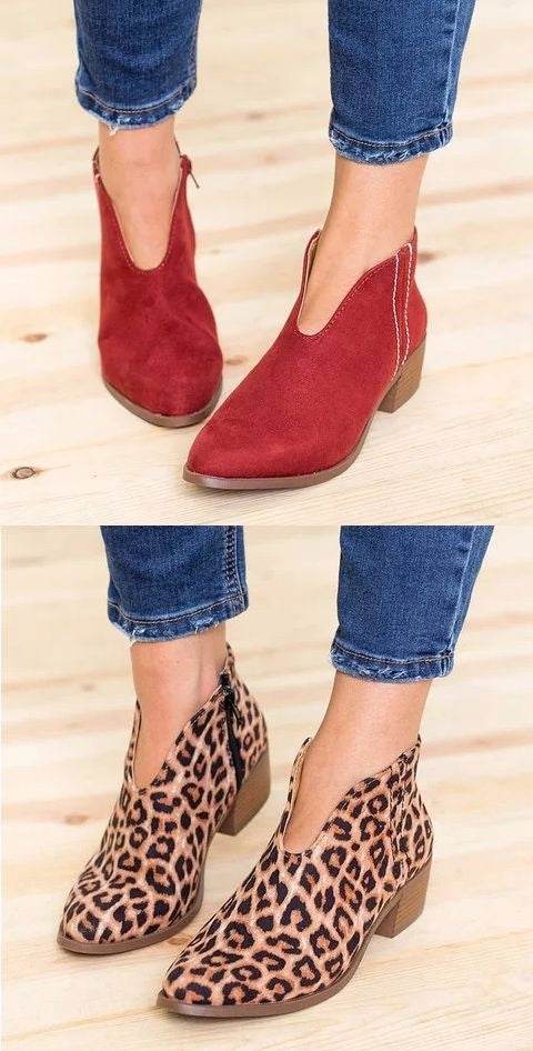 Leopard boots women's personality tassel leather boots new square with WISH booties - Mubimart
