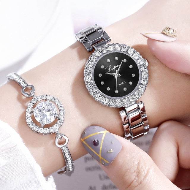 Watches-Set Bangle Clock Bracelet Wrist-Watch Quartz Women Fashion Ladies Brand Luxury - Mubimart