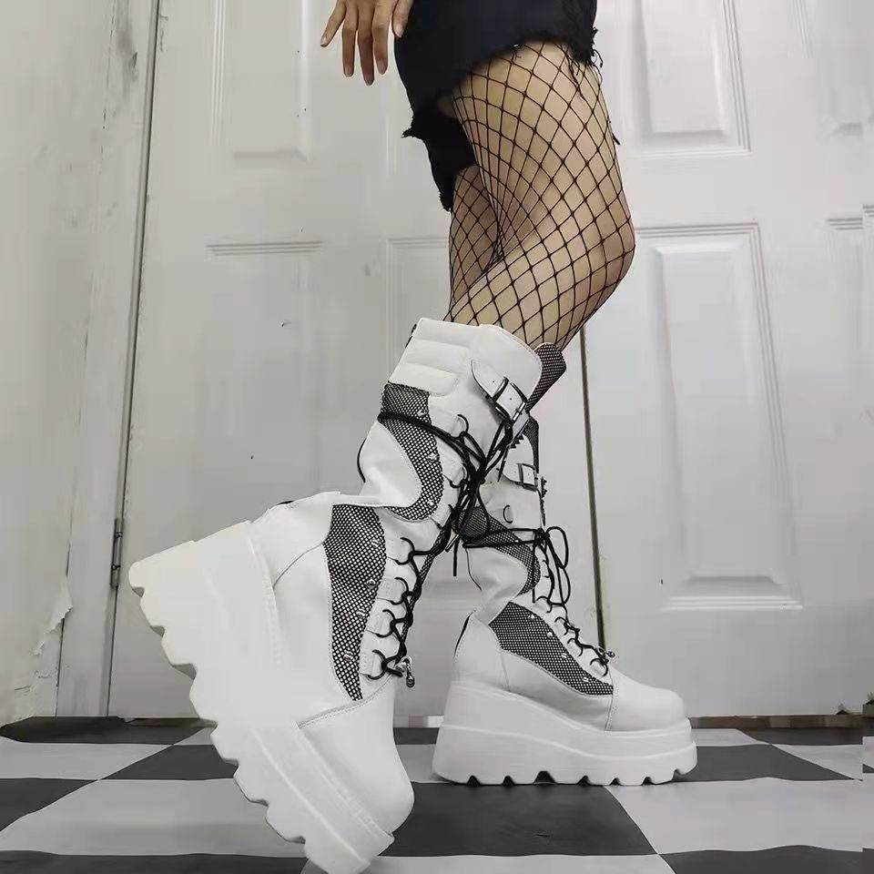 Lace-Up Combat Boot Motorcycle Black Bucke Chunky Boots For Women Winter Shoes - Mubimart